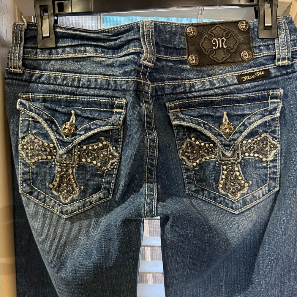 Miss Me Women's Blue Boot Cut Jeans with Embellished Pockets